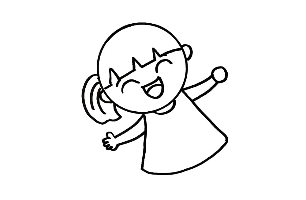 儿童节绘画素材，开心的小女孩简笔画画法步骤-图4