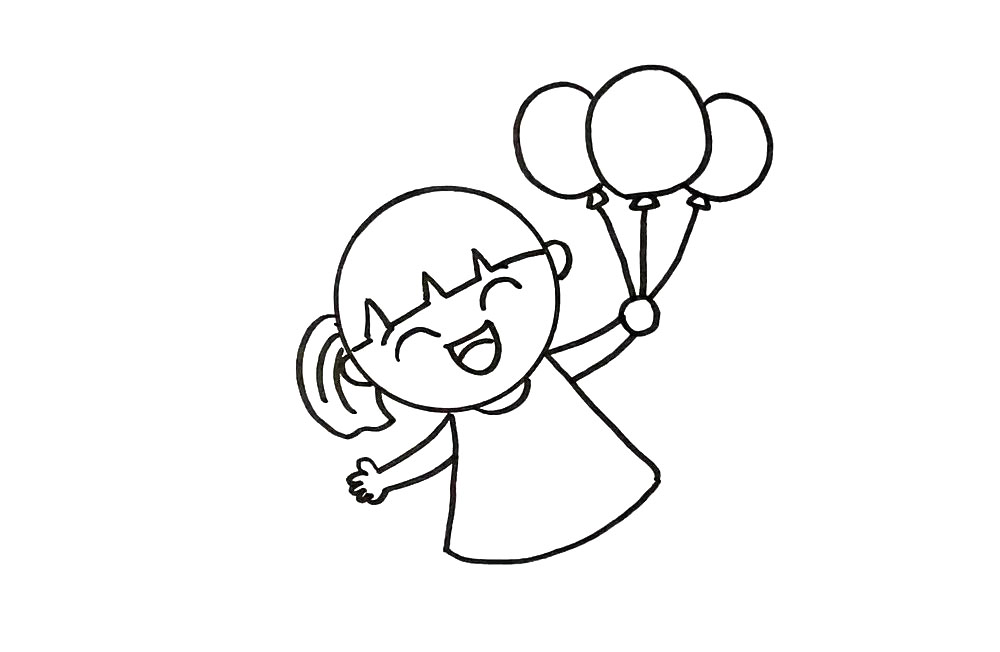 儿童节绘画素材，开心的小女孩简笔画画法步骤-图5