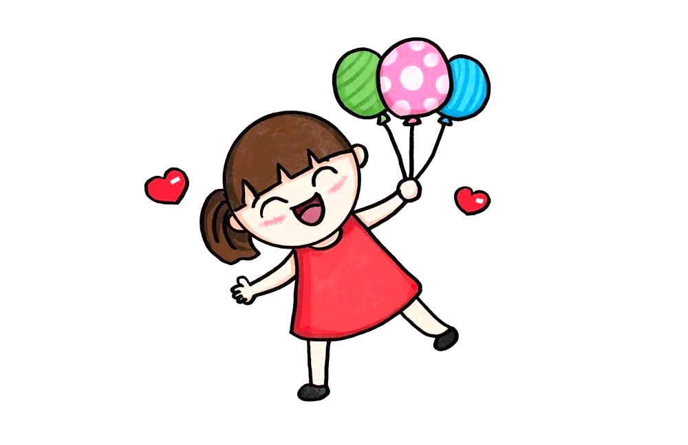 儿童节绘画素材，开心的小女孩简笔画画法步骤