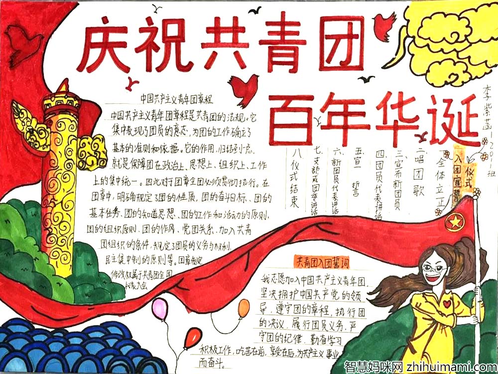 团微戴胸前党在我心中 庆百年华诞手抄报一等奖-图5