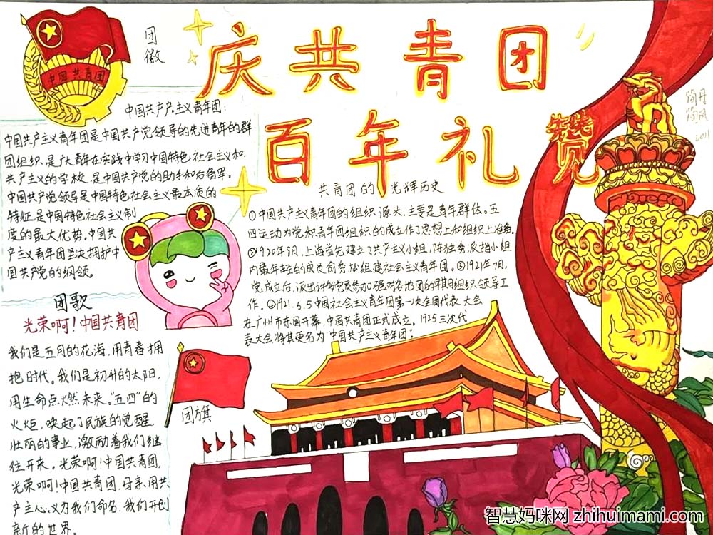 建团百年 不忘初心 建团100周年主题手抄报初中-图1