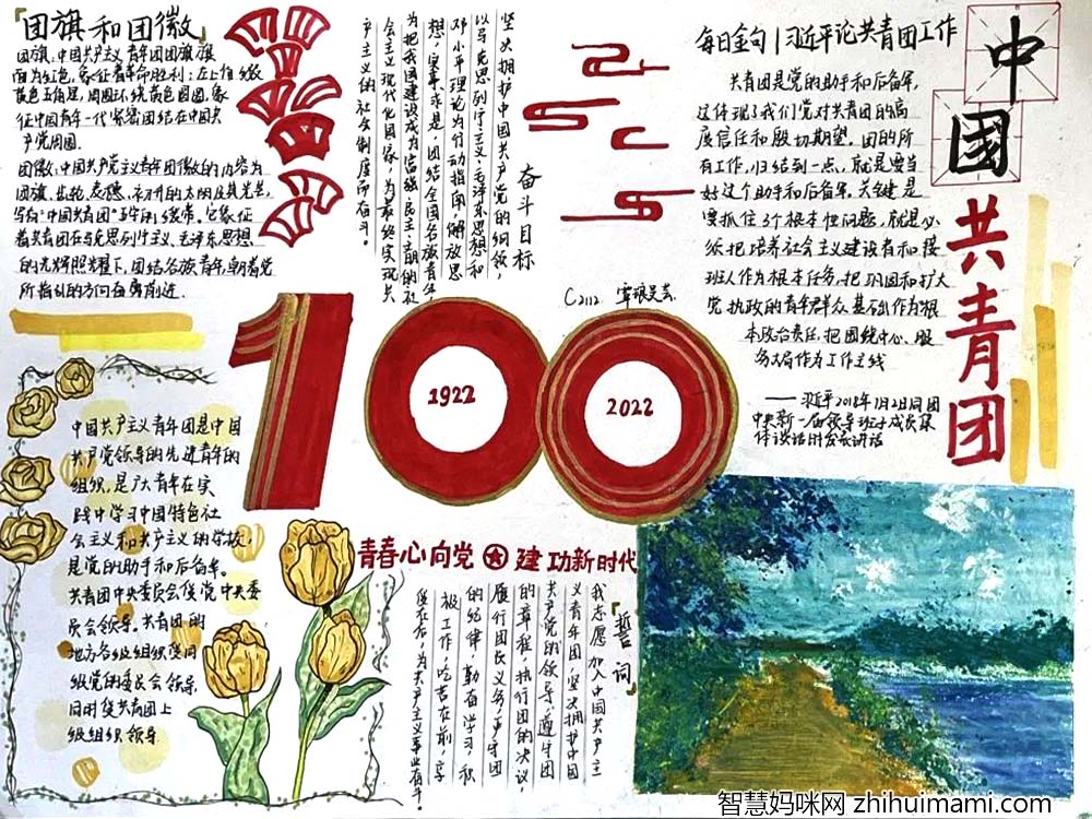 “忆百年峥嵘 筑青春梦想”建团百年手抄报6张-图1