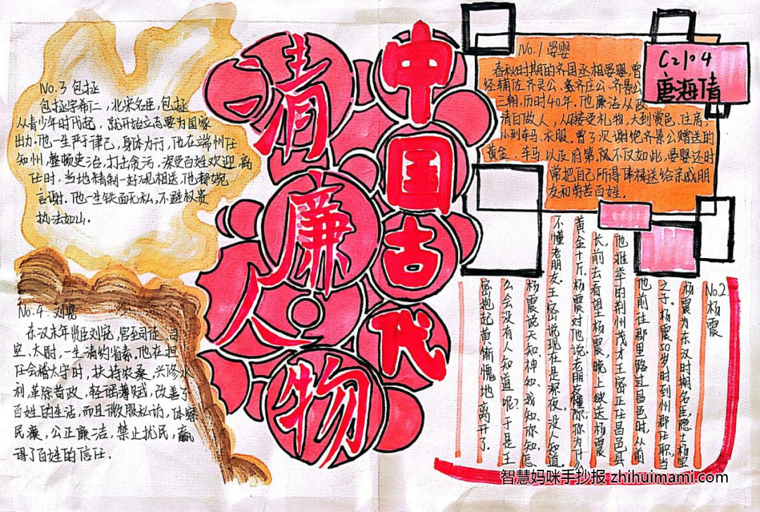 第六届人文节之廉洁人物手抄报绘画-图1