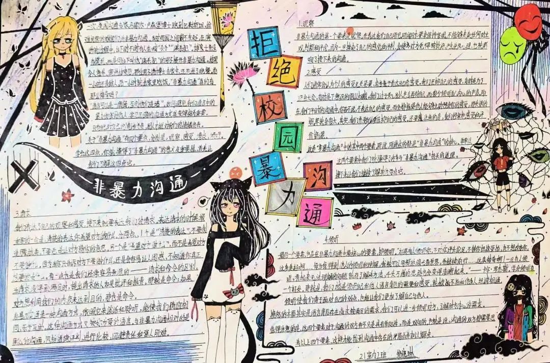 关注学生安全校园暴力手抄报-图2