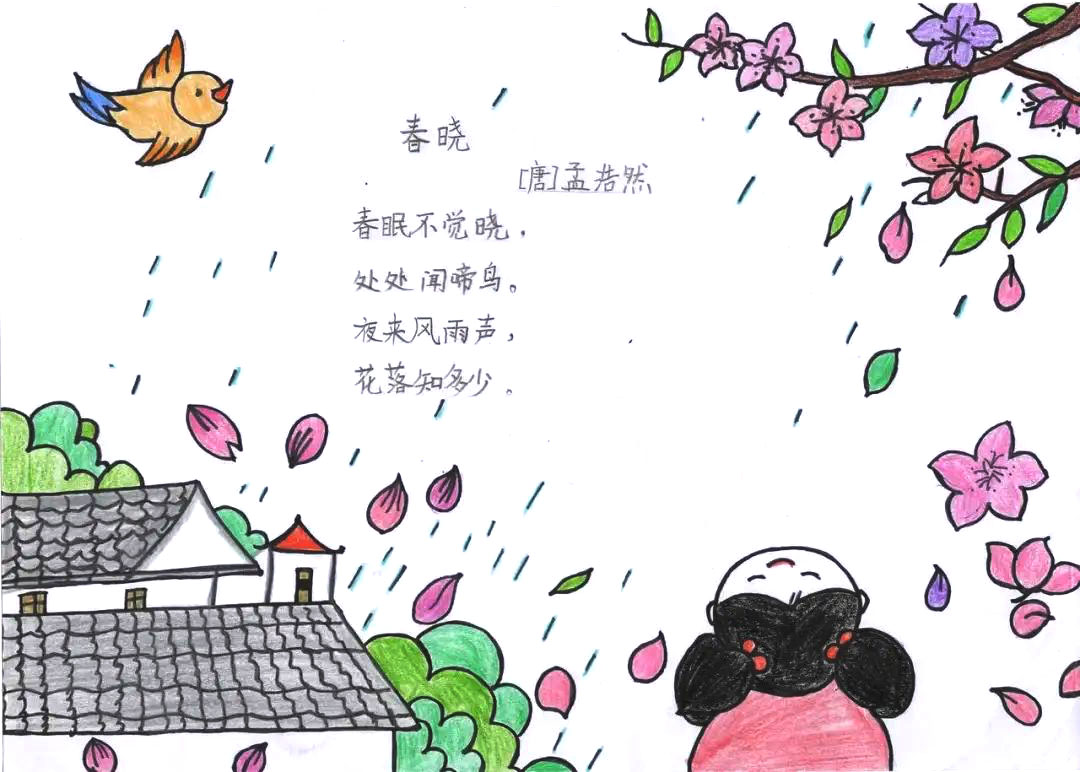 为古诗配画 简单的春晓诗配画作品