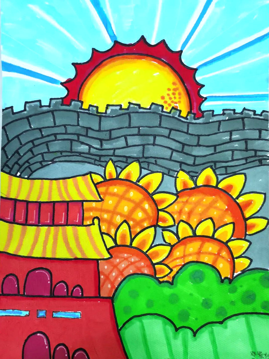 我手绘我心 浓浓爱国情 简单又好看的国庆节儿童画作品-图7