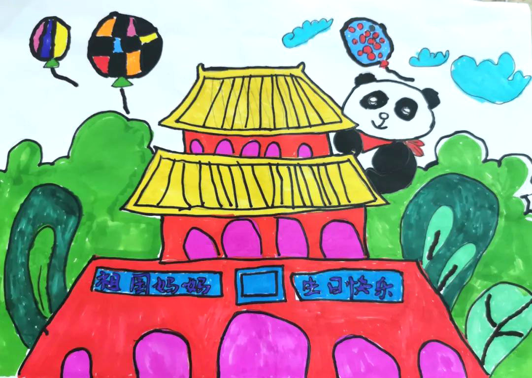 最红少年心 共绘爱国情 幼儿园爱国主义绘画作品-图5