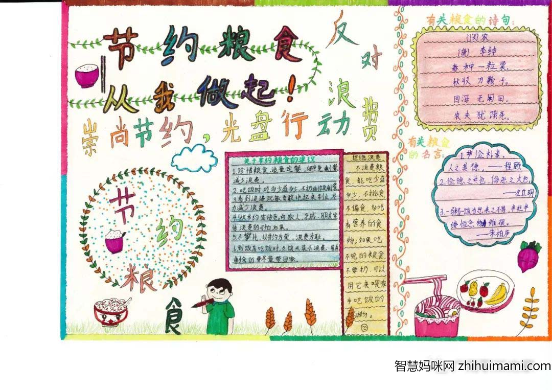 “节约粮食从我做起”初中节约主题手抄报6张-图1