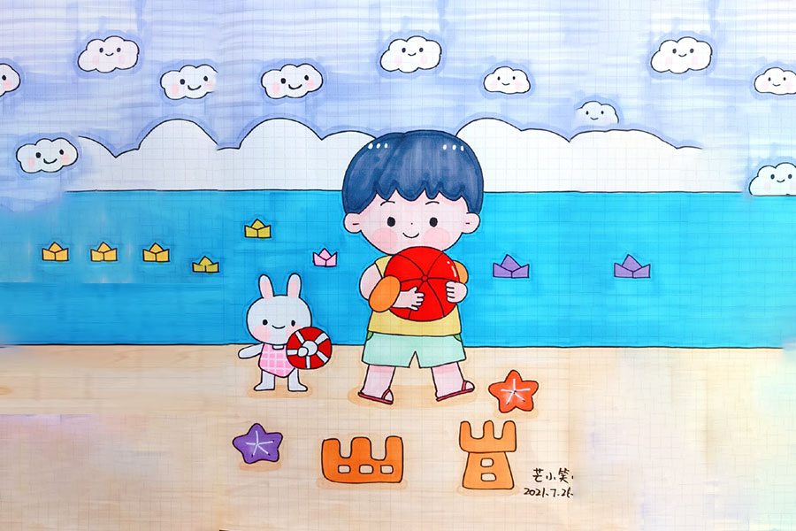 儿童节准备怎么过呢？游乐场是标配！游乐场里开心的小朋友简笔画-图1