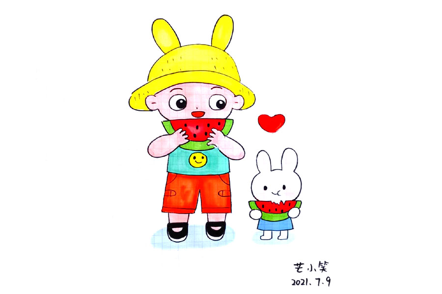 六一儿童节人物简笔画绘画素材-图3