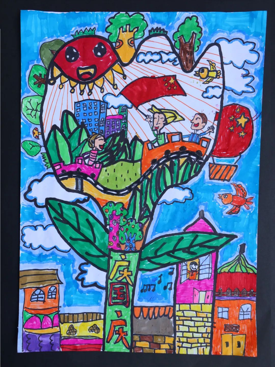 100周年爱国主题绘画 国庆节儿童画作品-图3