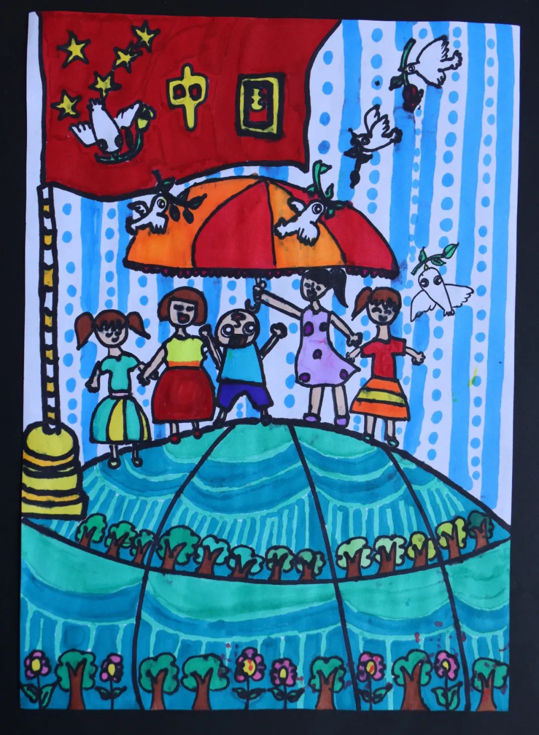 100周年爱国主题绘画 国庆节儿童画作品-图6