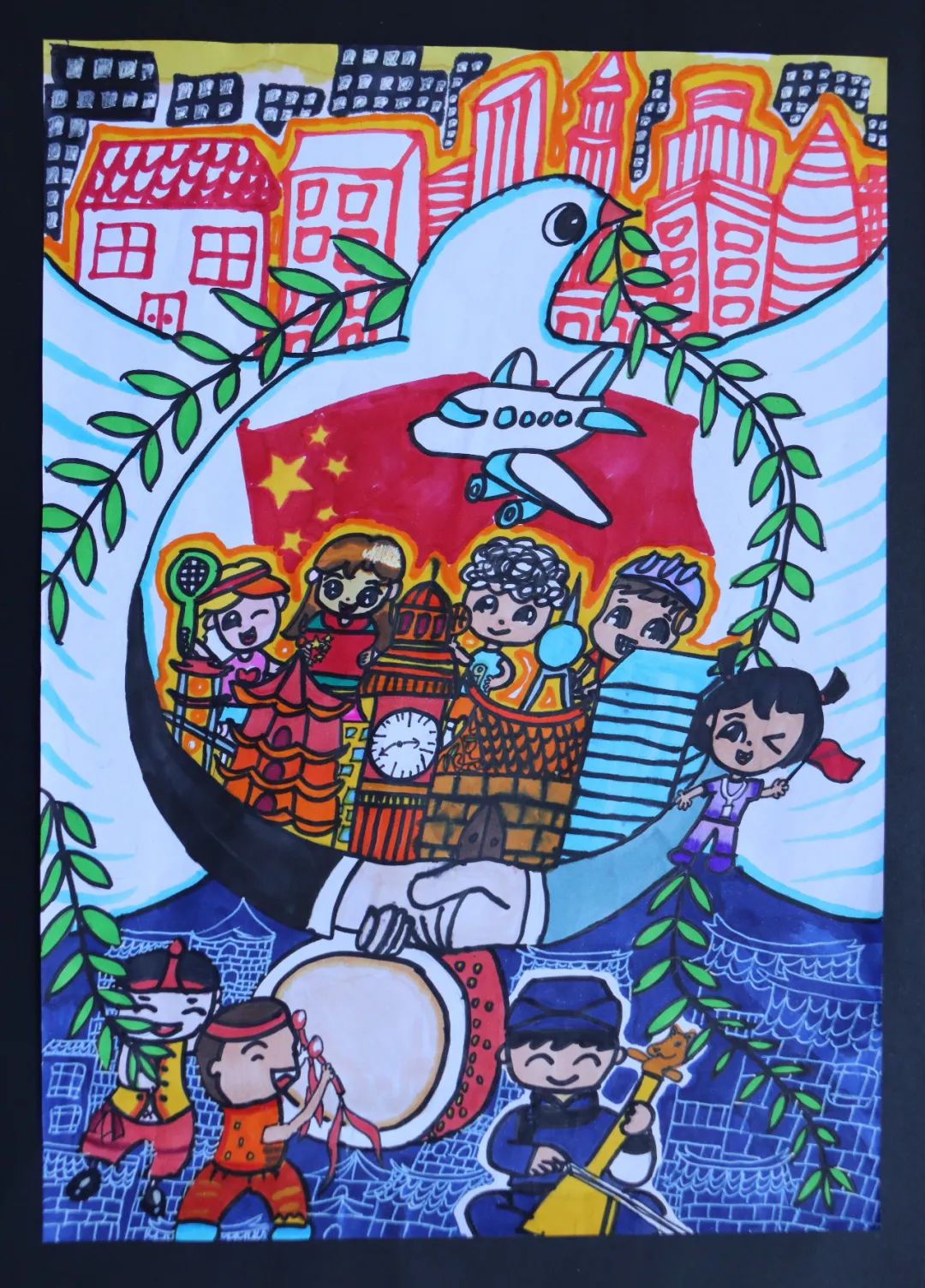 5张漂亮的竖版国庆节主题绘画作品-图1