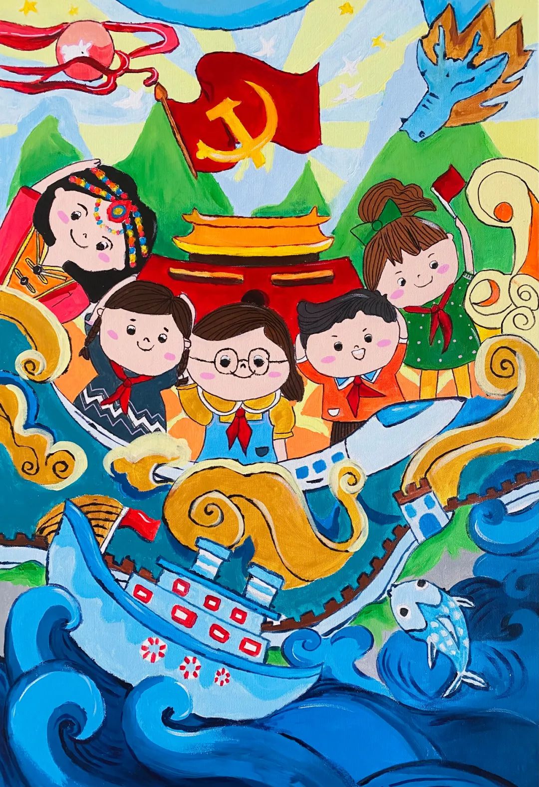 5张漂亮的竖版国庆节主题绘画作品-图2