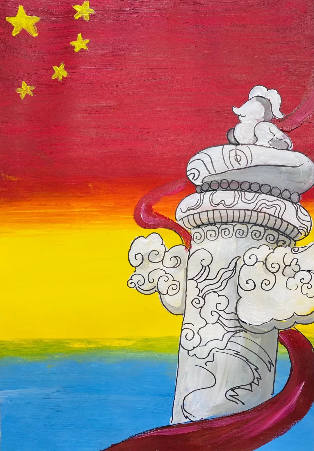 5张漂亮的竖版国庆节主题绘画作品-图4