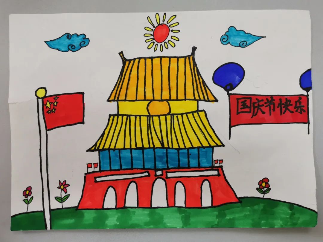 祖国我们爱您！8张天安门主题国庆节儿童画作品-图1