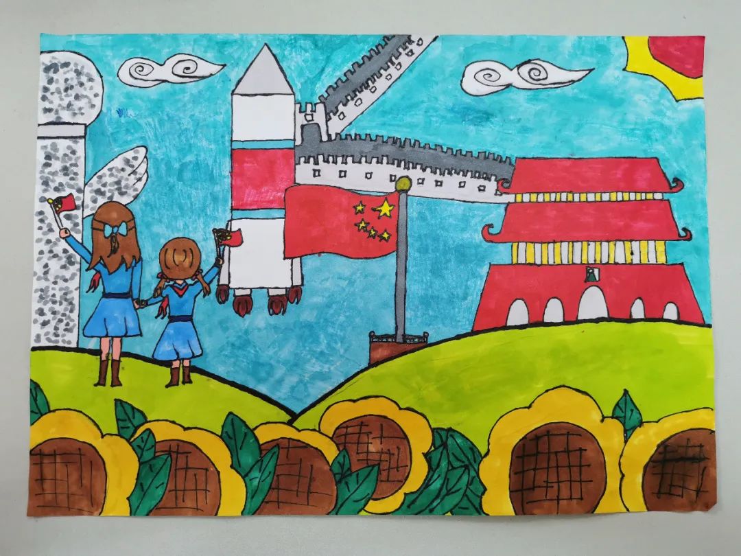 祖国我们爱您！8张天安门主题国庆节儿童画作品-图5