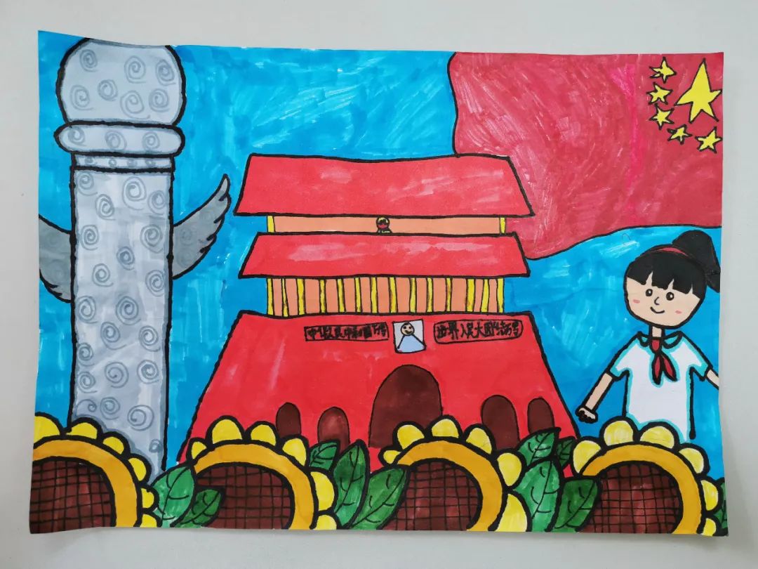 祖国我们爱您！8张天安门主题国庆节儿童画作品-图6