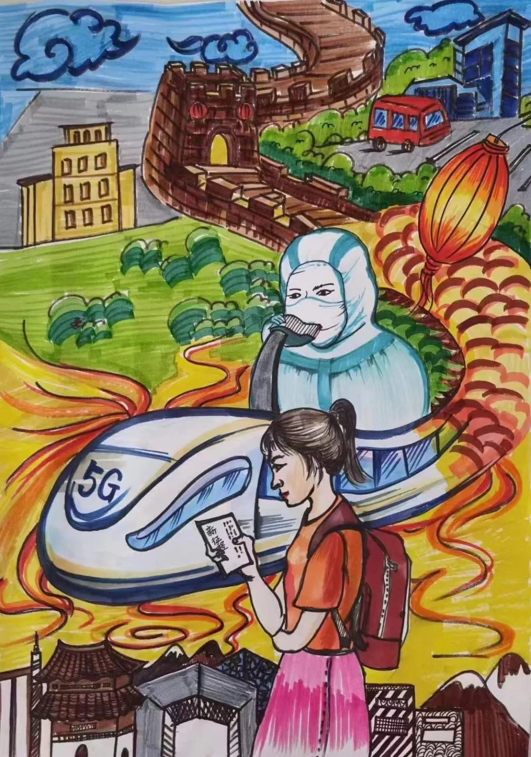 永远跟党走 奋进新征程 喜迎二十大儿童画（7张）-图5