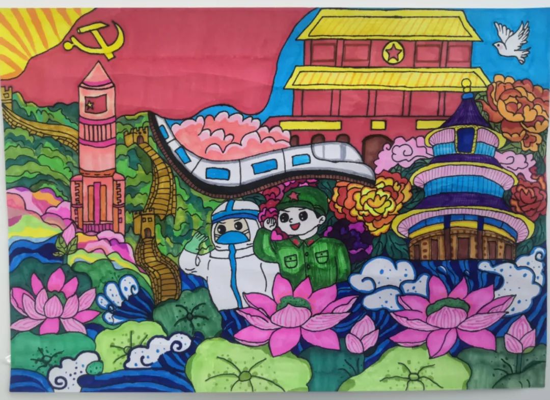 2022我们战在一起 小学生喜迎二十大主题绘画作品-图2