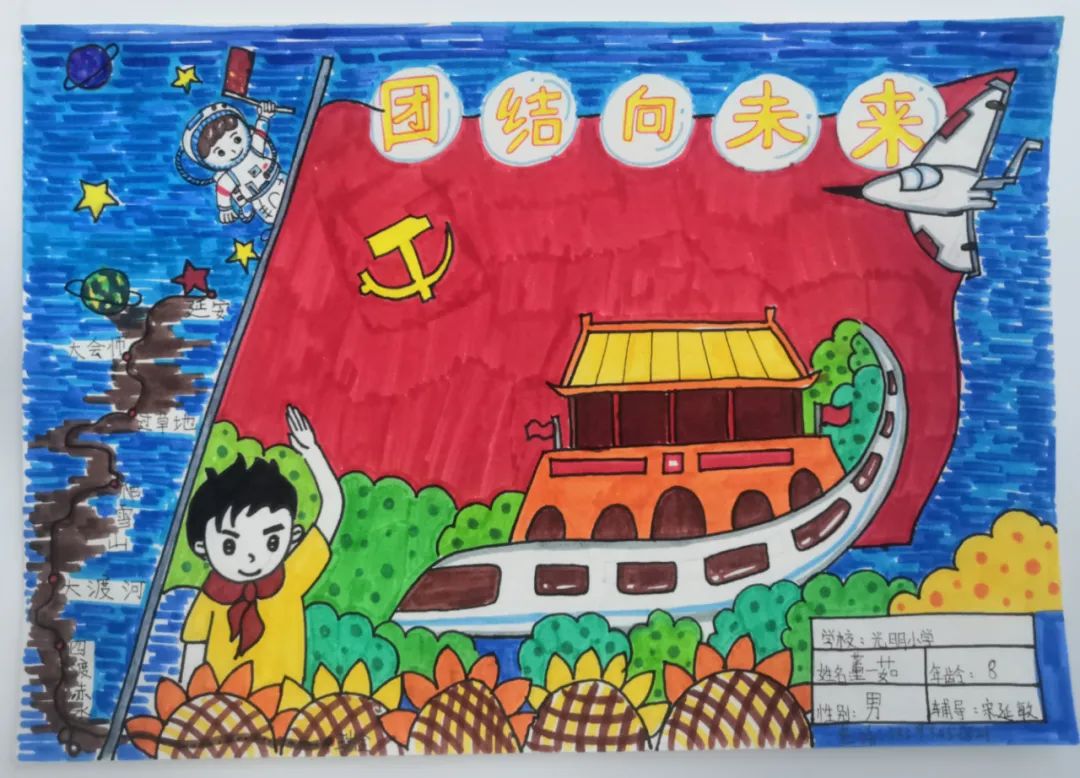 团结向未来 小学生喜迎二十大主题绘画-图1