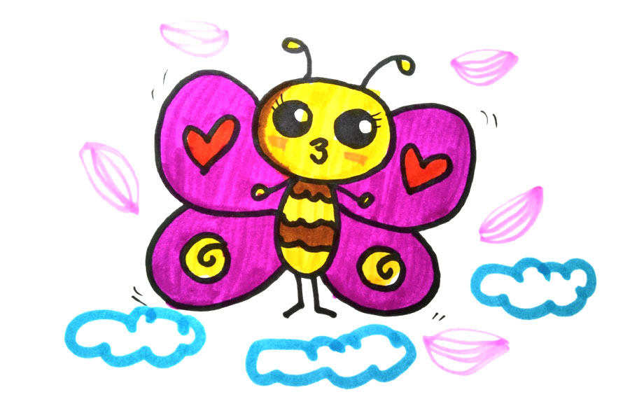 3只漂亮的花蝴蝶简笔画图片-图2