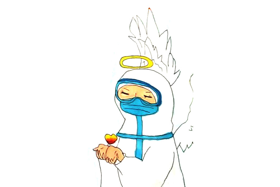 抗疫绘画人物素材 两张创意天使大白简笔画-图1