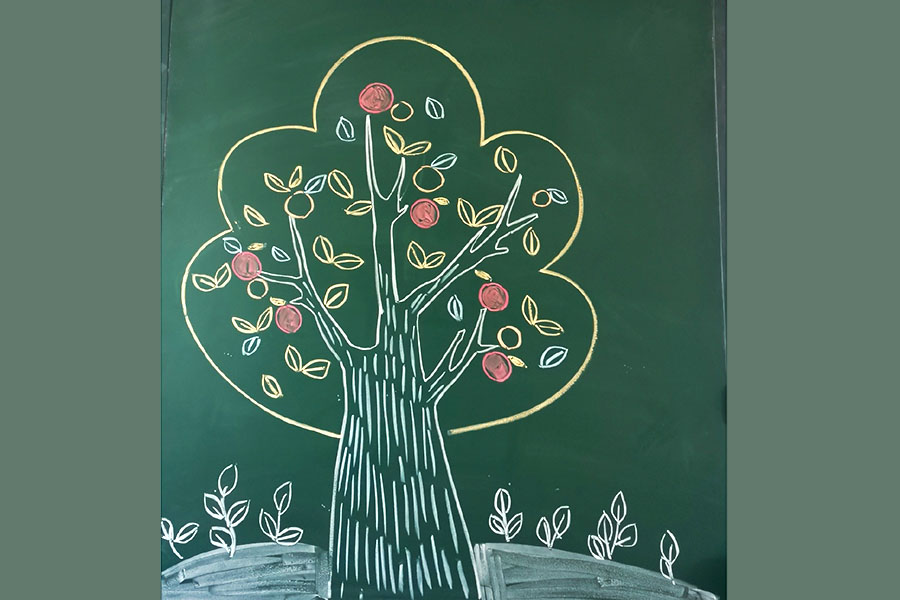 一组漂亮的大树粉笔画图片 黑板报绘画素材-图4