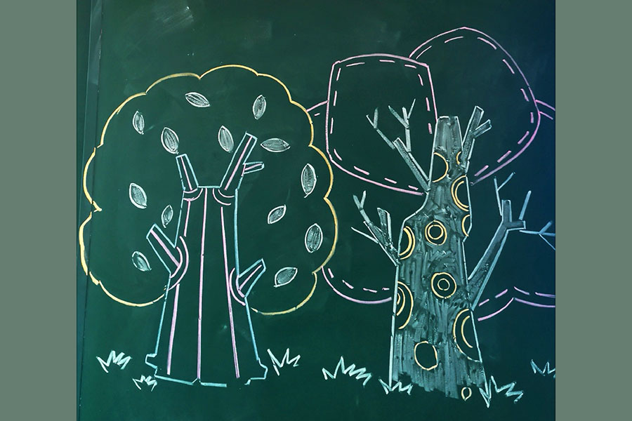 一组漂亮的大树粉笔画图片 黑板报绘画素材-图6