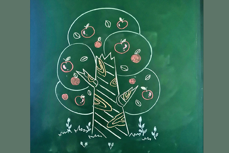 一组漂亮的大树粉笔画图片 黑板报绘画素材-图8