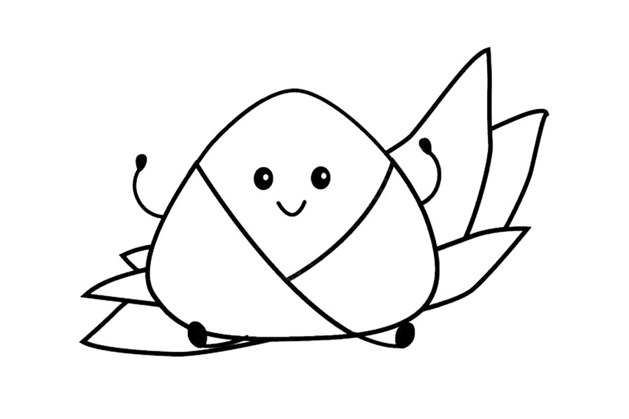 步骤4：在粽子身后画出叶子。