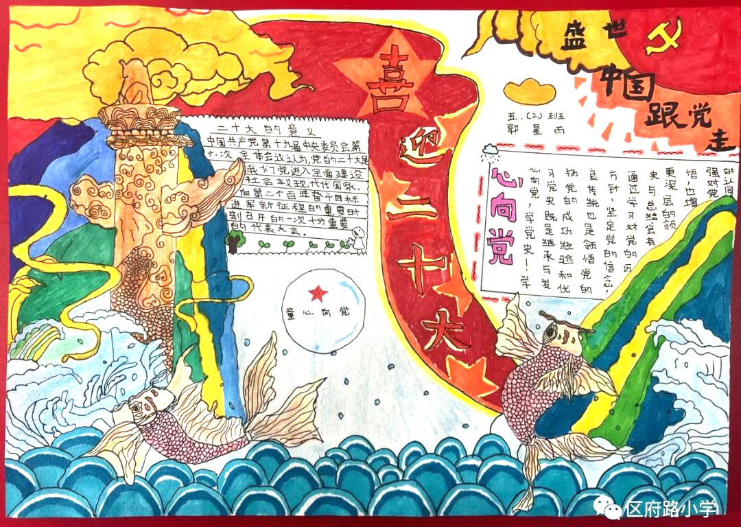7张喜迎二十大手抄报绘画（七年级一等奖）-图6
