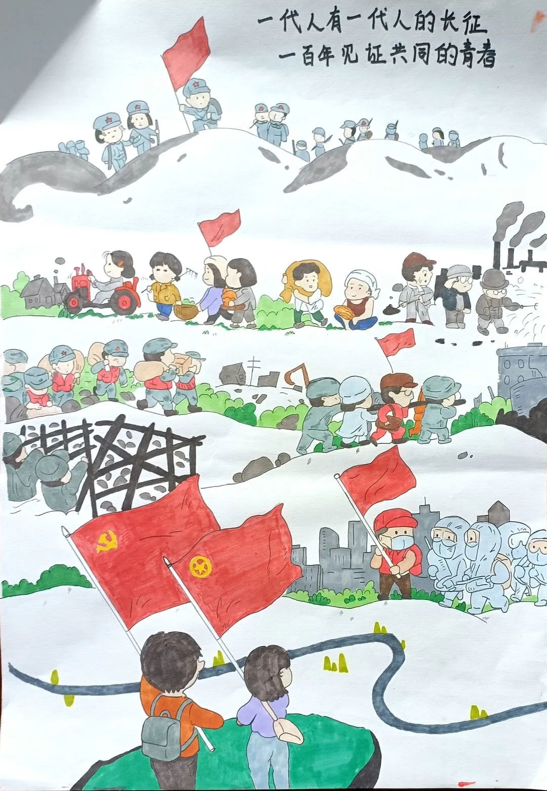 百年正青春主题绘画作品-图2