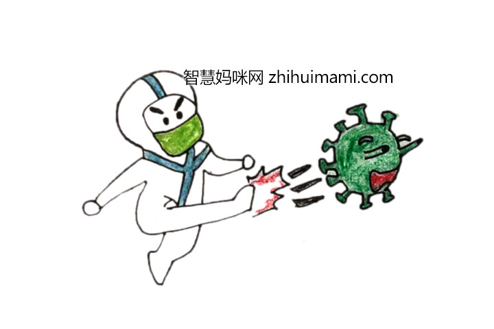 10张创意抗疫简笔画 大白大战病毒简笔画图片-图2