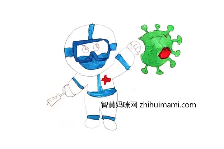 10张创意抗疫简笔画 大白大战病毒简笔画图片-图7