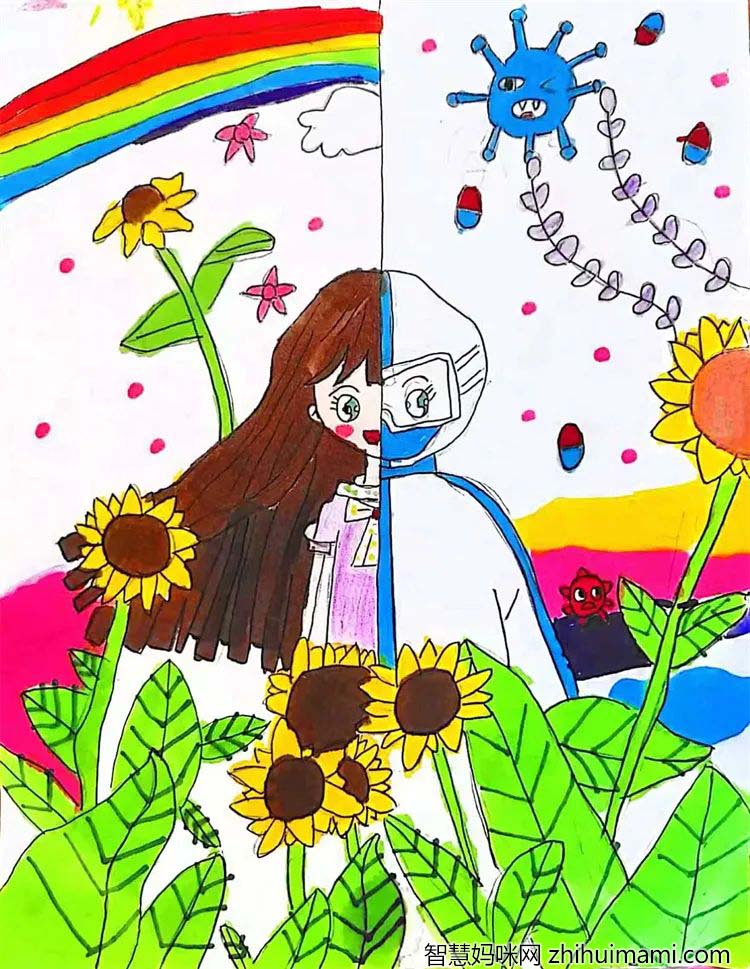 “众志成城 共克时艰”防控疫情主题儿童绘画精选-图1