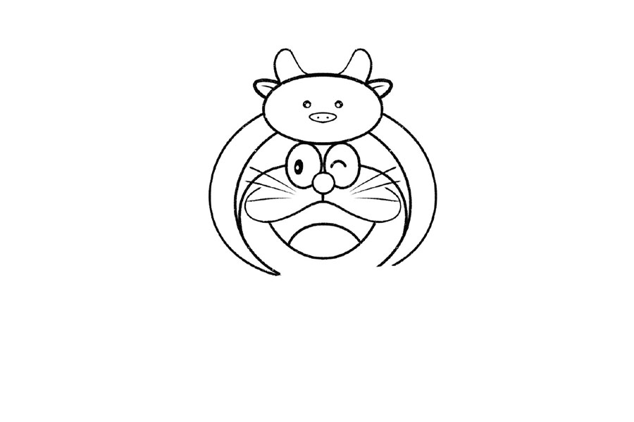 看我牛不牛 哆啦A梦简笔画-图3