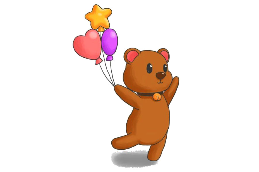 小熊和气球 节日简笔画绘画素材