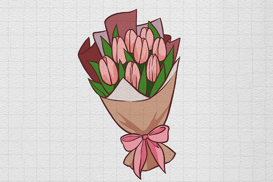 一束漂亮的郁金香简笔画画法步骤