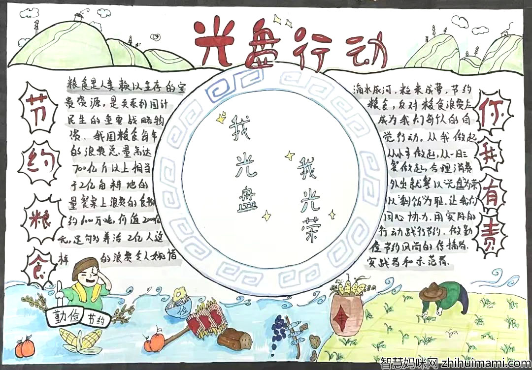 小学生光盘行动 从我做起主题绘画手抄报-图1