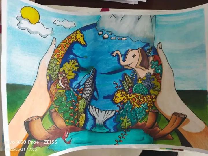 五年级保护生物多样性主题儿童画-图2