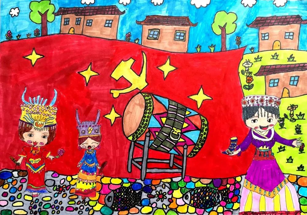 “党在我心中 歌颂祖国歌颂党”庆祝建党节儿童手绘欣赏-图2