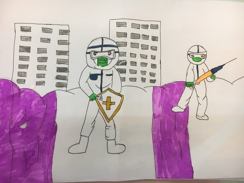 小学生抗疫儿童画战胜疫情简单创意-图3