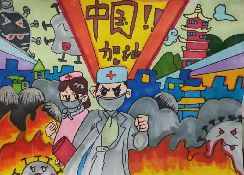 5张抗疫主题儿童画 众志成城 抗疫疫情-图2