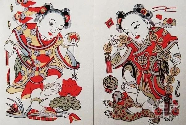 步骤4：《桃花坞年画》桃花坞年画源于宋代的雕版印刷工艺，由绣像图演变而来，到明代发展成为民间艺术流派，清代雍正、乾隆年间为鼎盛时期，每年出产的桃花坞木版年画达百万张以上。桃花坞年画的印刷兼用着色和彩套版，构图对称、丰满，色彩绚丽，常以紫红色为主调表现欢乐气氛，基本全用套色制作，刻工、色彩和造型具有精细秀雅的江南地区民间艺术风格，主要表现吉祥喜庆、民俗生活、戏文故事、花鸟蔬果和驱鬼避邪等中国民间传统审美内容。民间画坛称之为“姑苏版”。
