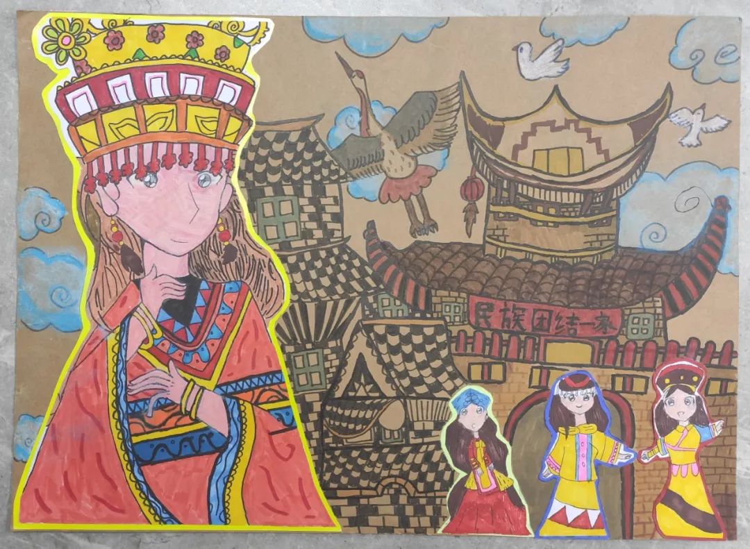 三张漂亮的民族团结儿童画图片-图3