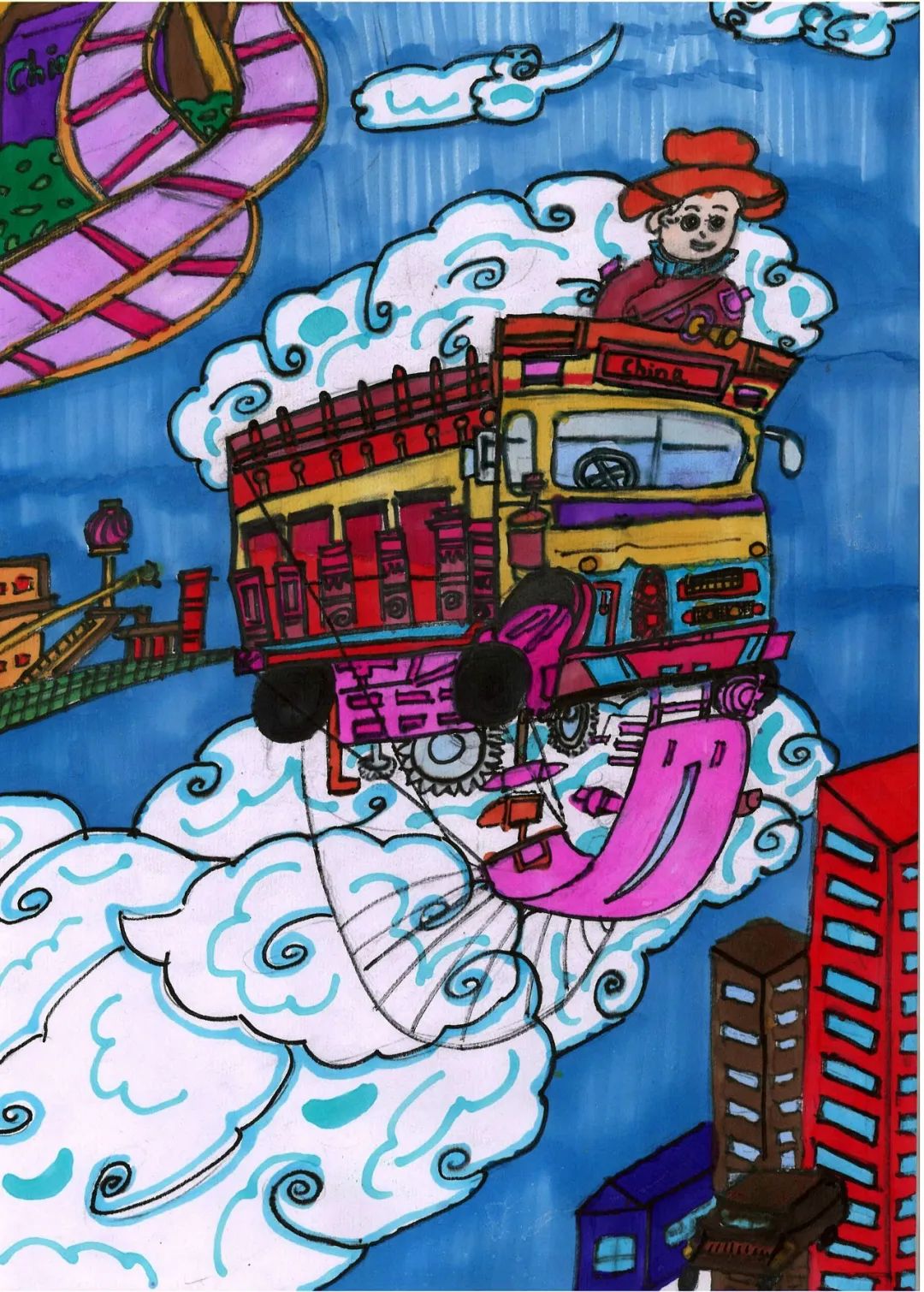 “墨韵车生活、丹青献祖国”六一儿童节儿童画作品一等奖-图5