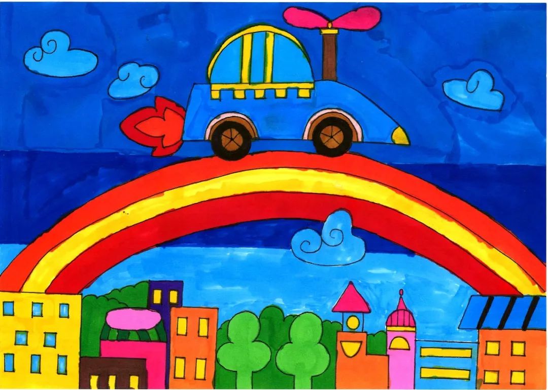 6张简单又漂亮的六一儿童节主题绘画图片“墨韵车生活、丹青献祖国”-图3