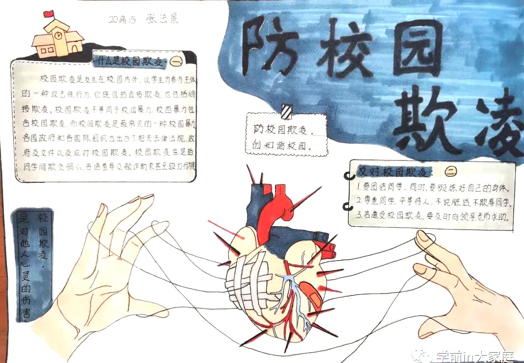 抵制校园暴力 保护少年的你手抄报简单好画-图3