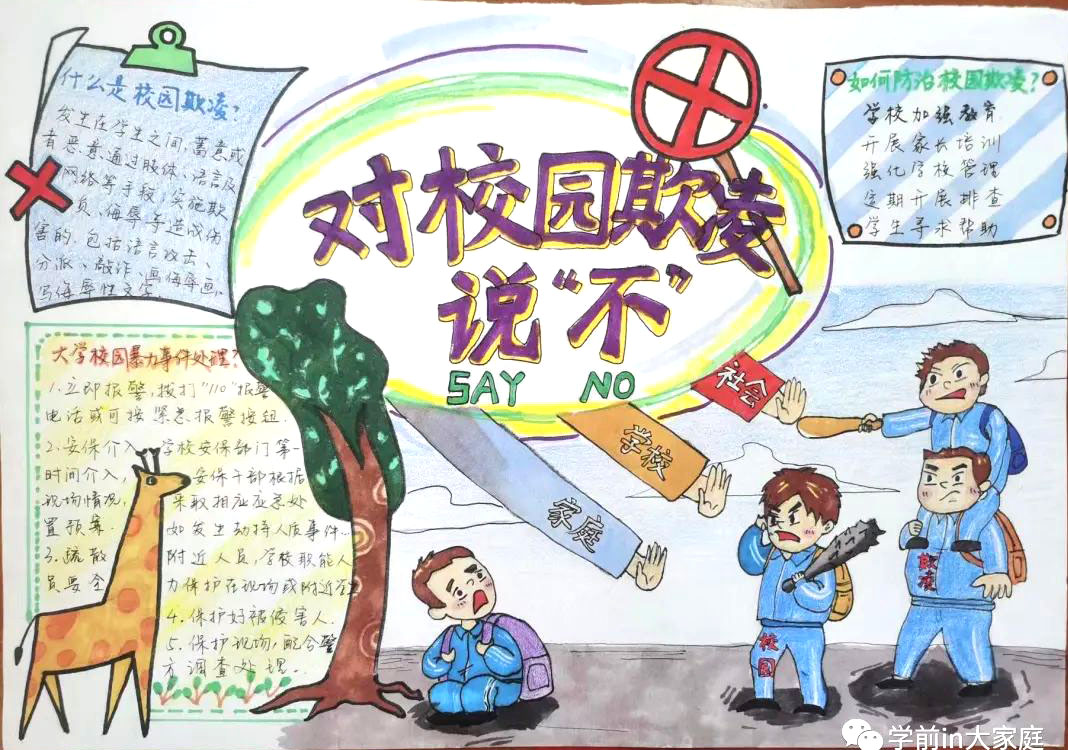 抵制校园暴力 保护少年的你手抄报简单好画-图5